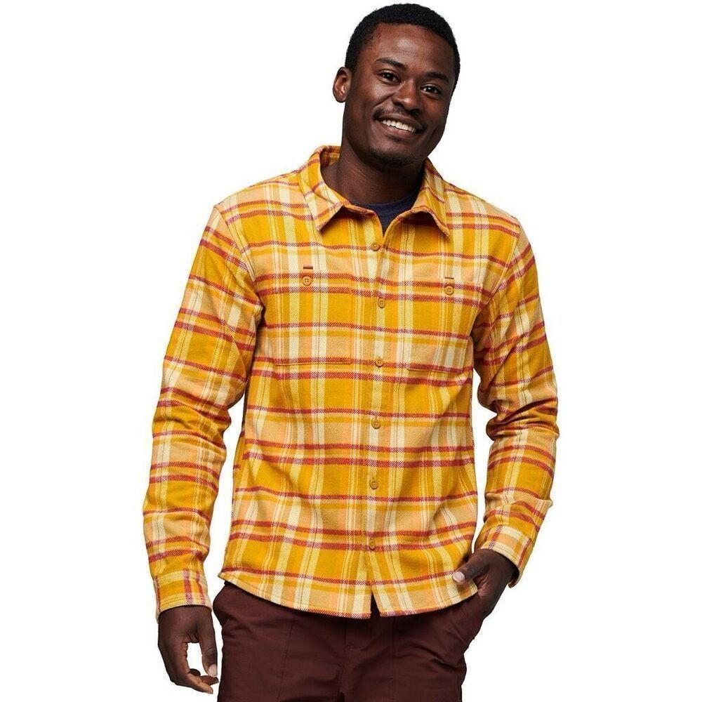 Cotopaxi Mero Flannel Button Down Shirt Unisex size S Yellow Orange Amber Plaid
